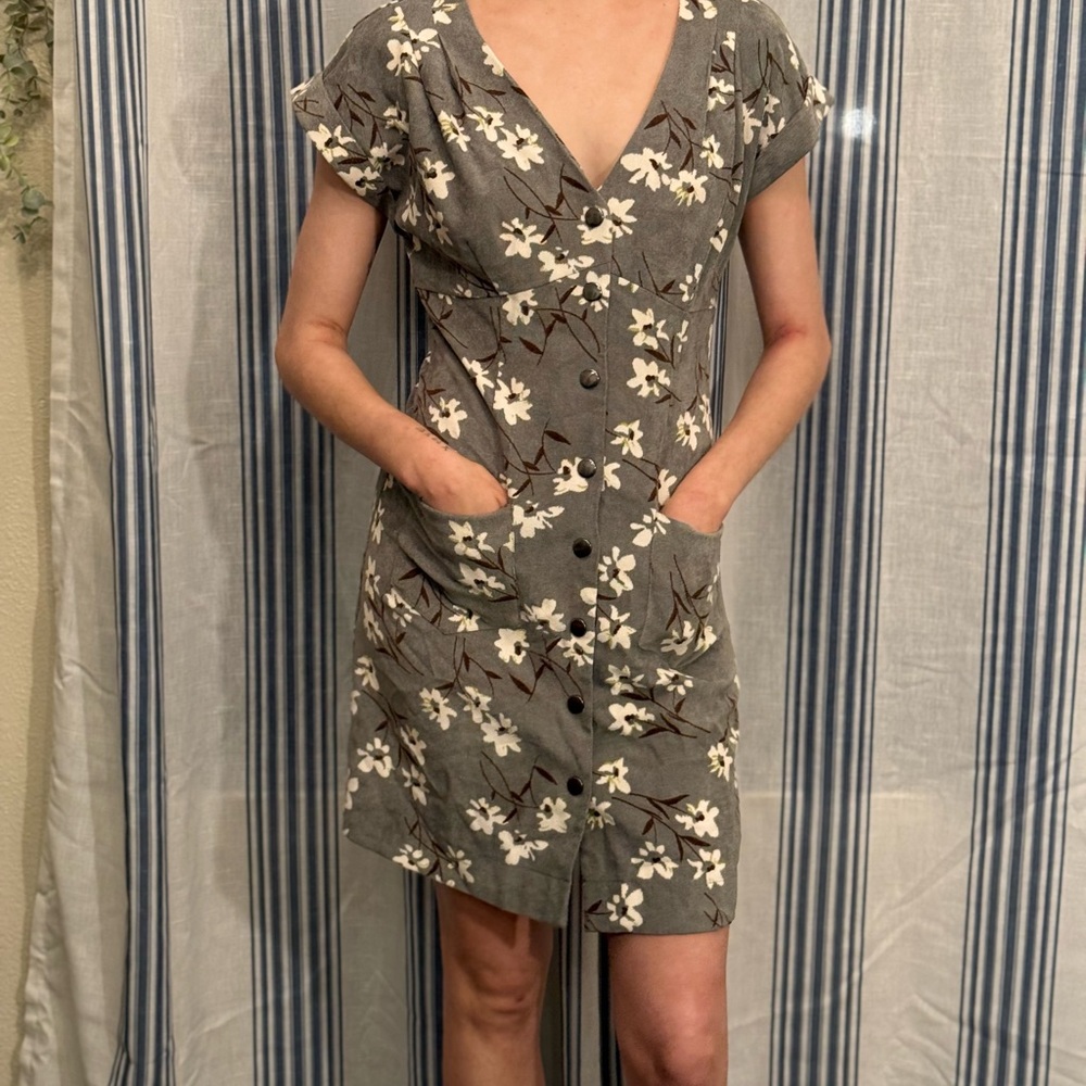 Skies Are Blue Floral Mini Dress in Gray and White